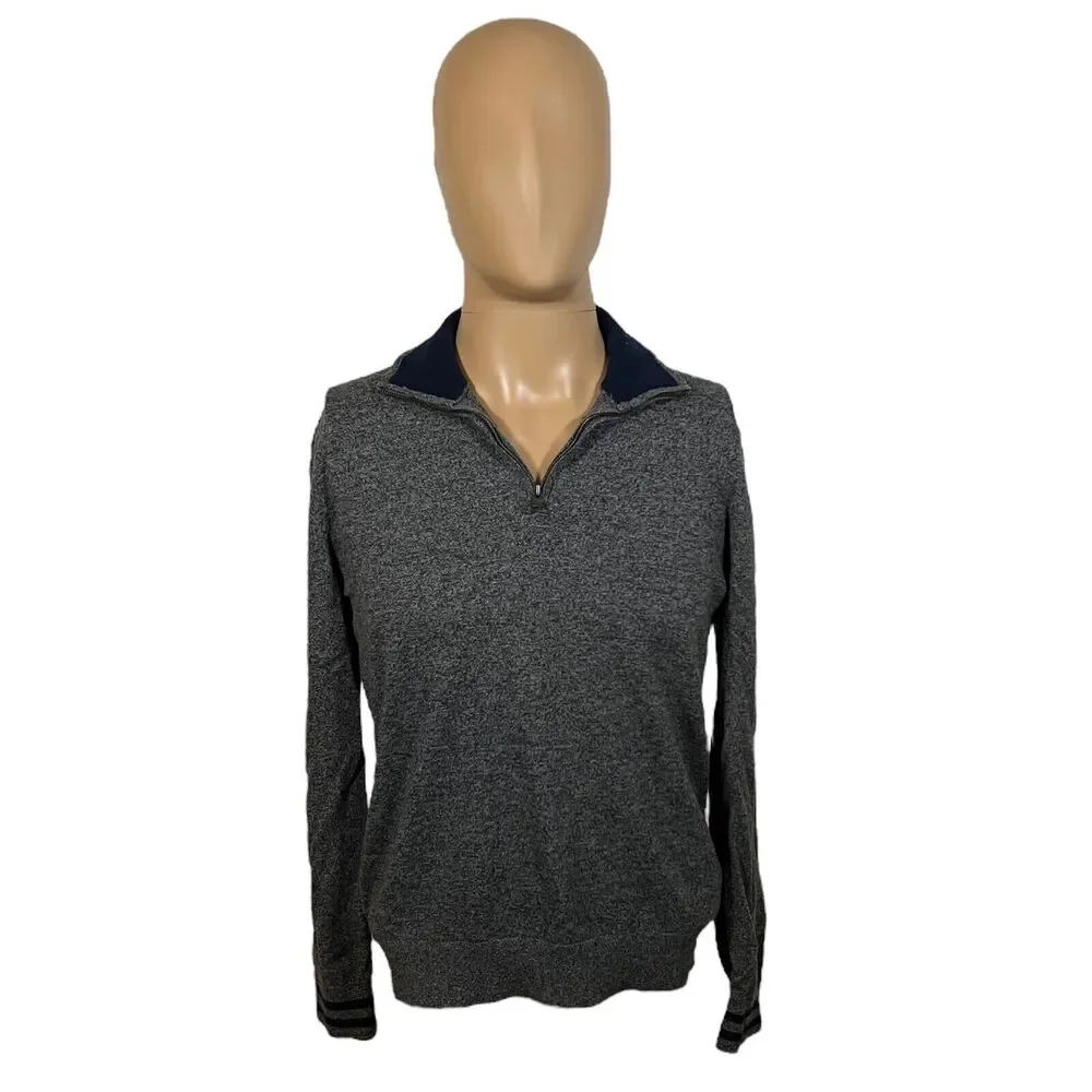 Banana Republic Sweater Mens Small Gray Pima Cotton Cashmere 1/4 Zip Pullover